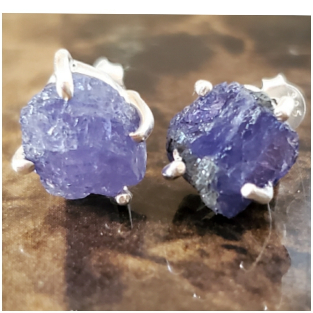 Genuine, Huge Natural Rough Tanzanite Earrings